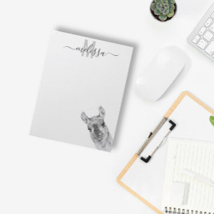 Sneaky Lama Wasserfarbe-Monogramm-Name  Notizblock