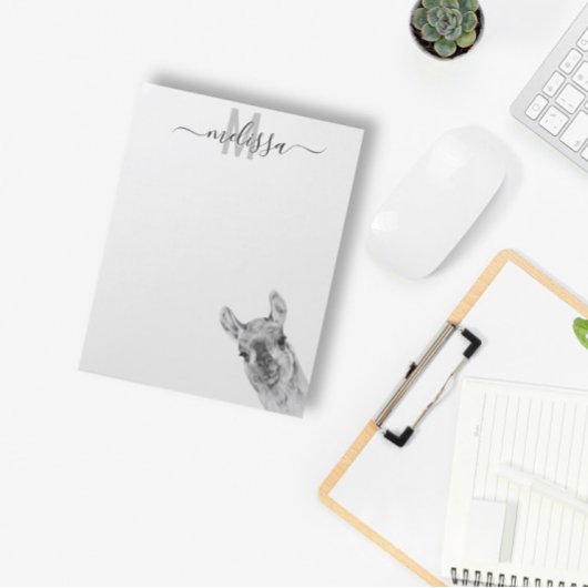 Sneaky Llama Watercolor Monogram Name Notizblock