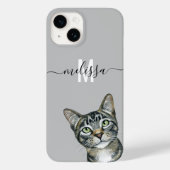 Sneaky Peeking Cat Monogram Name Case-Mate iPhone Hülle (Rückseite)