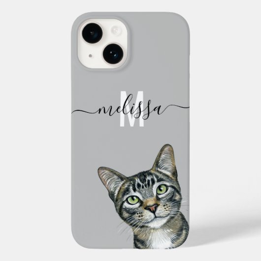 Sneaky Peeking Cat Monogram Name Case-Mate iPhone Hülle (Rückseite)