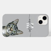 Sneaky Peeking Cat Monogram Name Case-Mate iPhone Hülle (Rückseite (Horizontal))