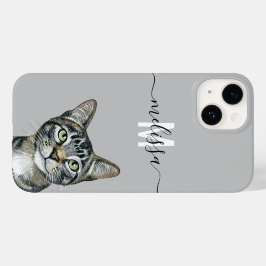 Sneaky Peeking Cat Monogram Name Case-Mate iPhone Hülle (Rückseite (Horizontal))