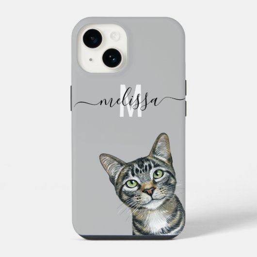 Sneaky Peeking Cat Monogramm Name iPhone Hülle (Rückseite)