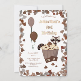 Sneaky Raccoon & Chocolate Cupcake Birthday Einladung