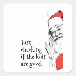 Sneaky Santa prüft Kinder Quadratischer Aufkleber