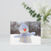 Sneeuwpop traf blauwe mist postkarte (Stehend Vorderseite)