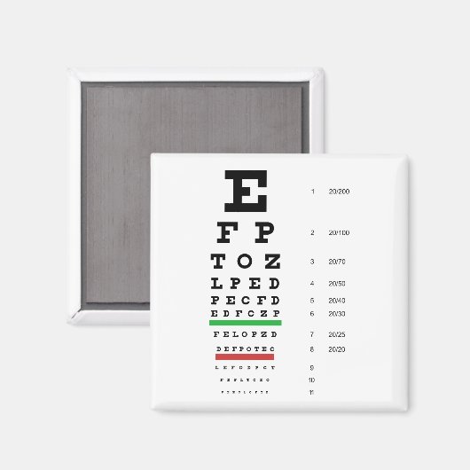 Snellen Eye Chart Magnet (Vorderseite/Rückseite)