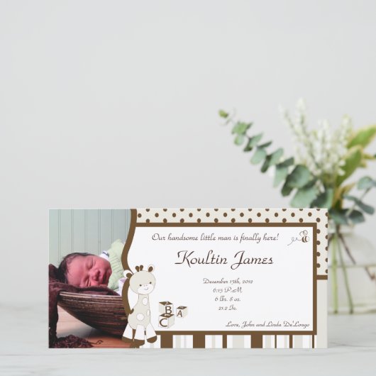 Snicker Doodle Giraffe Foto Geburtsankündigung Ankündigung (Stehend Vorderseite)