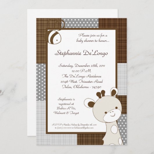 Snicker Doodle Giraffe Kinderdusche Einladung (Vorne/Hinten)