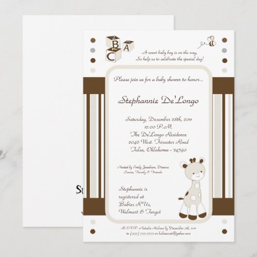 Snicker Doodle Giraffe Kinderdusche Einladung (Vorne/Hinten)