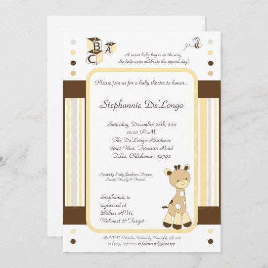 Snicker Doodle Giraffe Kinderdusche Einladung (Vorne/Hinten)