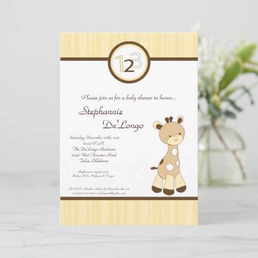Snicker Doodle Giraffe Kinderdusche Einladung (Stehend Vorderseite)