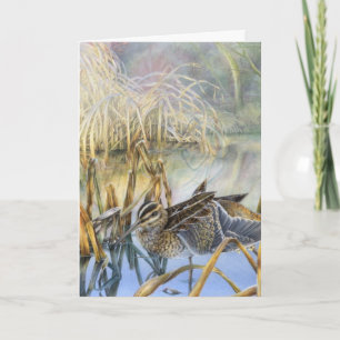 Snipe auf einer kalten und frostigen Kunstkarte am Feiertagskarte