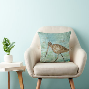 Snipe Coastal Shorebird Beach House Deco Kissen
