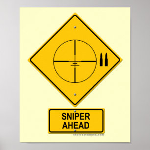 Sniper Ahead Warning Sign (Crosshairs) Poster
