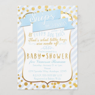 Snips & Snails Blau & Gold Baby Shower Einladungen