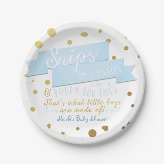 Snips & Snails Boys Blue & Gold Baby Duschbäder Te Pappteller (Vorderseite)