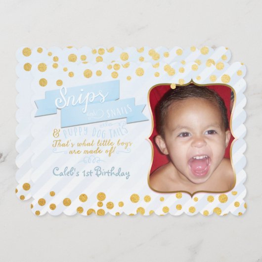 Snips & Snails Einladungen zum Blue & Gold Party F (Vorne/Hinten)