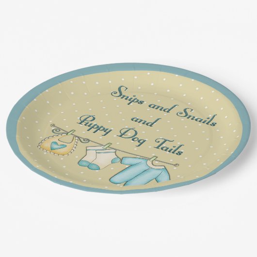 Snips Snails Welpen Hund Schwänze mit Baby Kleidun Pappteller (Schrägansicht)