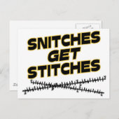 Snitches Get Stitches Postkarte (Vorne/Hinten)