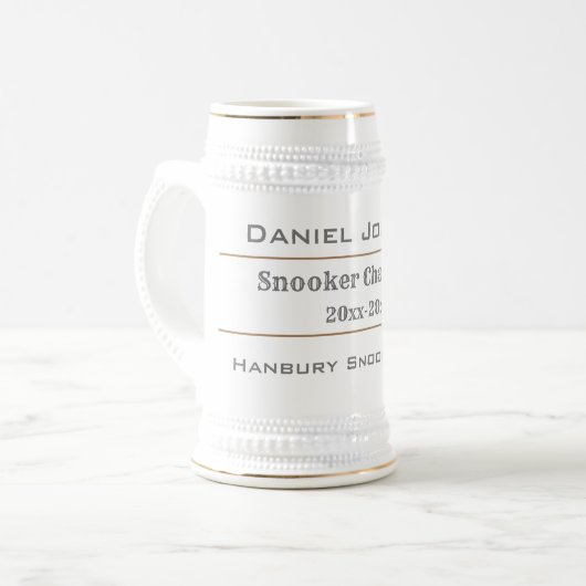 Snooker Champion oder Pool Champion Award Bierglas (Vorderseite Links)