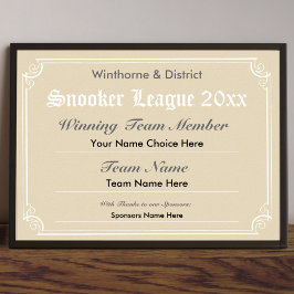 Snooker Competition Certificate Poster