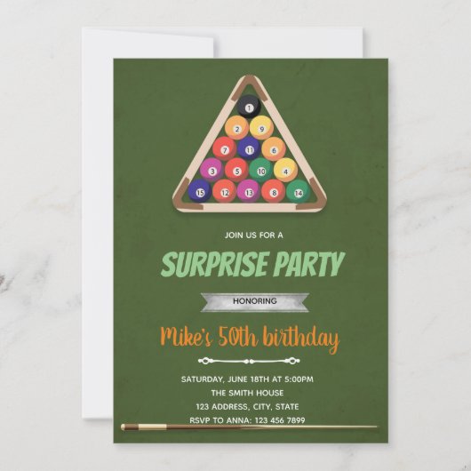 Snooker Thema Geburtstagseinladung Einladung (Vorderseite)