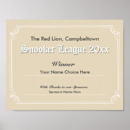 Snooker-Wettbewerb Gewinner's Certificate Poster