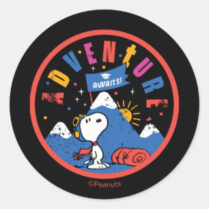 Snoopy Abenteuer Wartet Abschluss Berg Design Runder Aufkleber