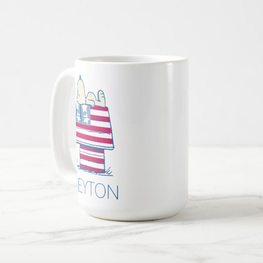 Snoopy am 4. Juli Dog House | Name hinzufügen Kaffeetasse (Vorderseite Links)