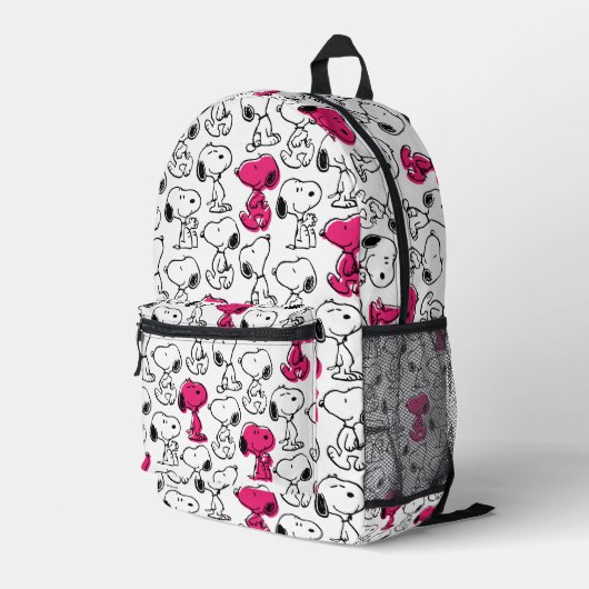 Snoopy Black & Magenta Pattern Bedruckter Rucksack (Rückseitige Ecke Rechts)