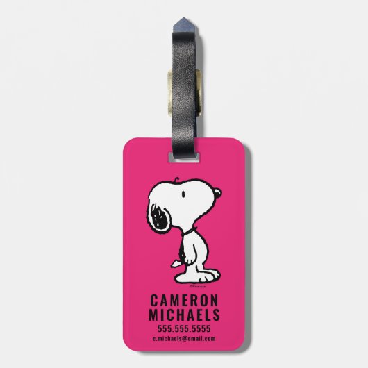 Snoopy Black & Magenta Pattern Gepäckanhänger (Rückseite vertikal)