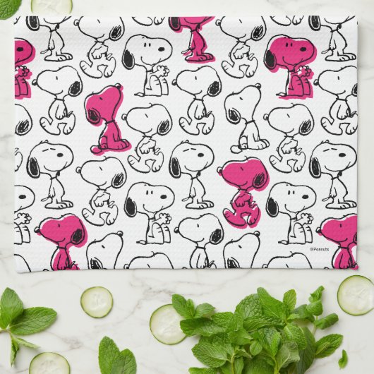 Snoopy Black & Magenta Pattern Geschirrtuch (Gefaltet)