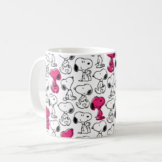 Snoopy Black & Magenta Pattern Kaffeetasse (Vorderseite Links)