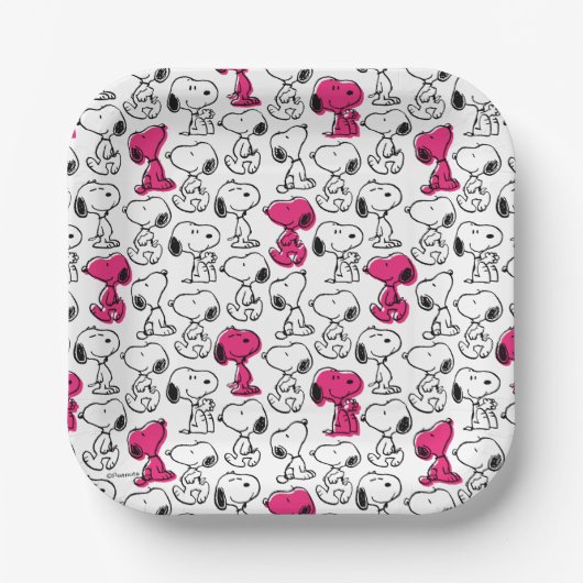 Snoopy Black & Magenta Pattern Pappteller (Vorderseite)