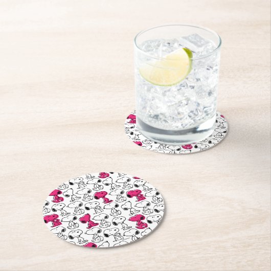 Snoopy Black & Magenta Pattern Runder Pappuntersetzer (Vor Ort)