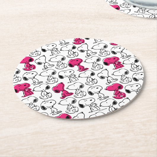 Snoopy Black & Magenta Pattern Runder Pappuntersetzer (Angewinkelt)