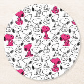 Snoopy Black & Magenta Pattern Runder Pappuntersetzer (Vorderseite)
