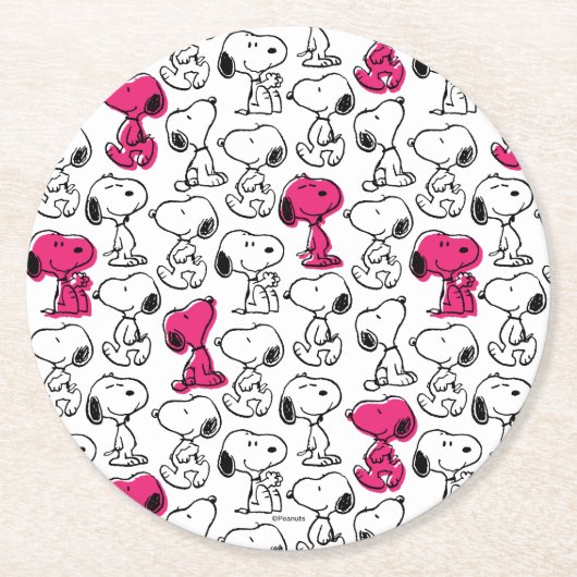 Snoopy Black & Magenta Pattern Runder Pappuntersetzer (Vorderseite)