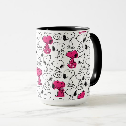 Snoopy Black & Magenta Pattern Tasse (VorderseiteRechts)