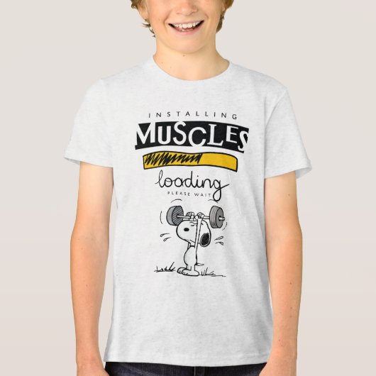 Snoopy Cartoon Lifting Weights Tri-Blend Shirt (Vorderseite)