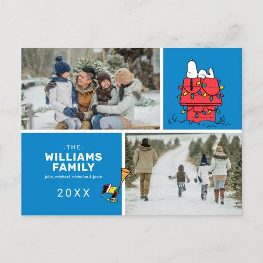 Snoopy Doghouse Weihnachtsfamilie Foto Collage Feiertagspostkarte (Vorderseite)