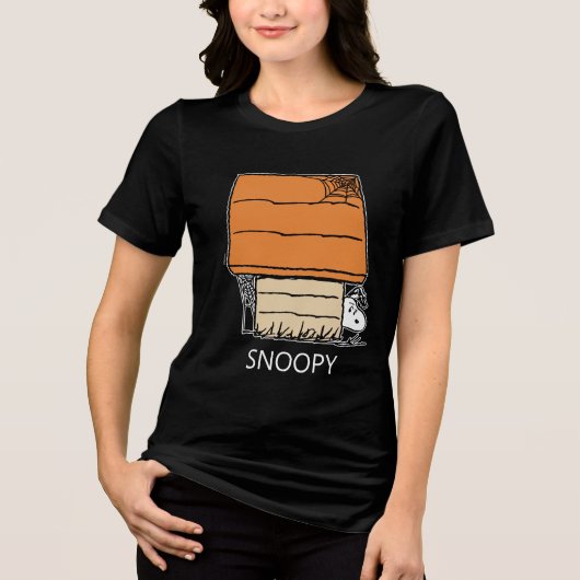 Snoopy Halloween Spider Web Doghouse Tri-Blend Shirt (Vorderseite)