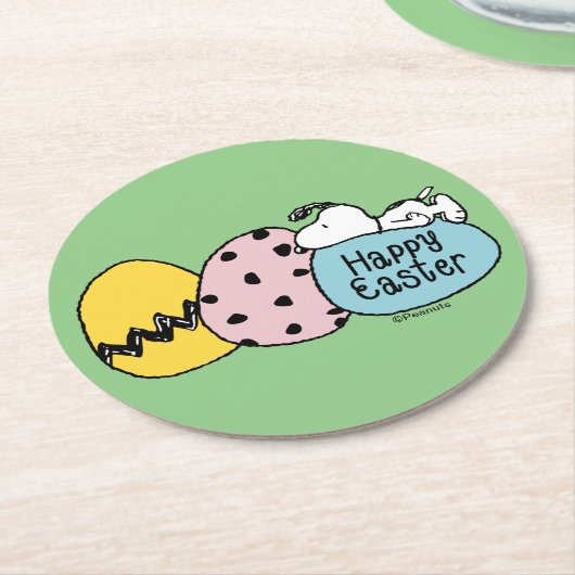 Snoopy - Happy Oaster Runder Pappuntersetzer (Angewinkelt)
