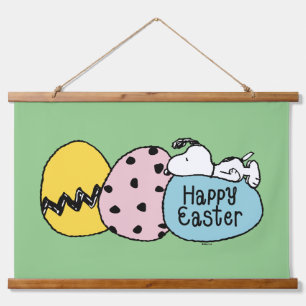 Snoopy - Happy Oaster Wandteppich Mit Holzrahmen