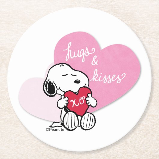 Snoopy Hugs & Kisses Runder Pappuntersetzer (Vorderseite)