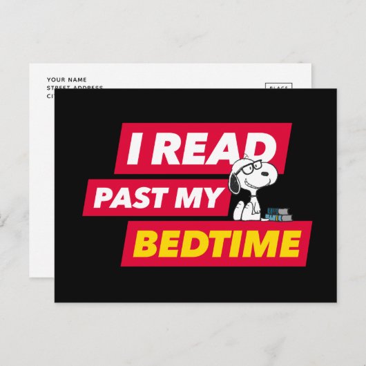 Snoopy "I Read Past My Bedtime" Postkarte (Vorne/Hinten)
