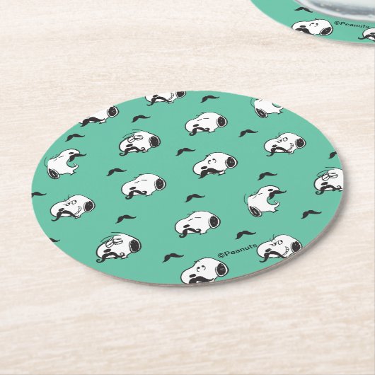 Snoopy Mustaches & Teal Pattern Runder Pappuntersetzer (Angewinkelt)