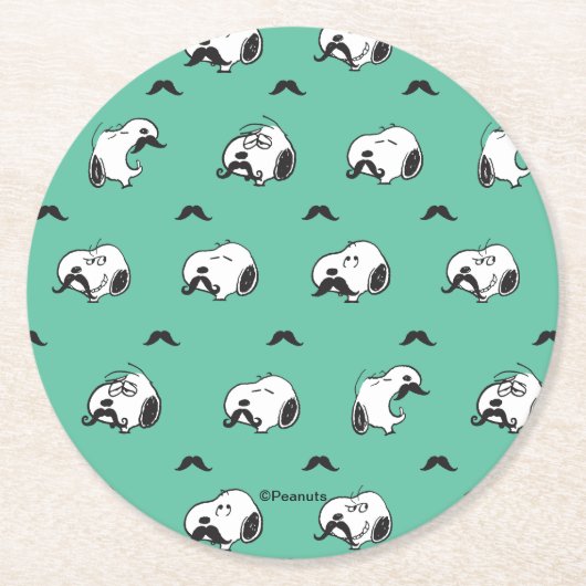 Snoopy Mustaches & Teal Pattern Runder Pappuntersetzer (Vorderseite)