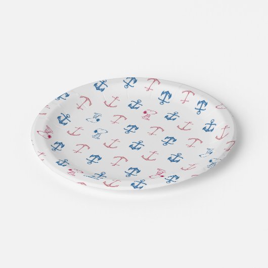 Snoopy Nautical Anchor Pattern Pappteller (Schrägansicht)